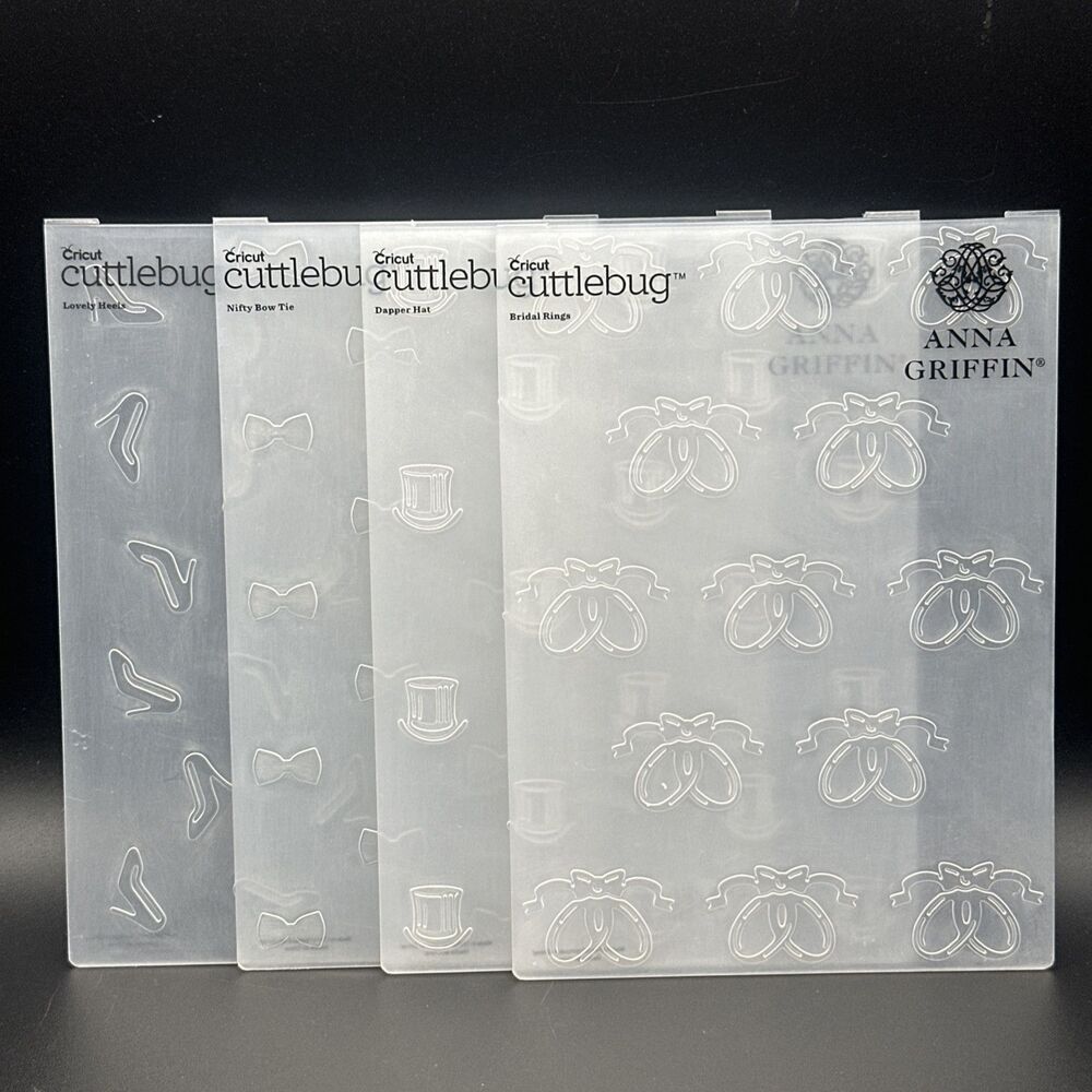 Anna Griffin Embossing Folder Set Lovely Heels Bridal Rings Dapper Hat Nifty bow